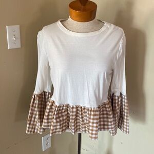 English Factory gingham peplum cropped bell sleeve top blouse size M Cottagecore